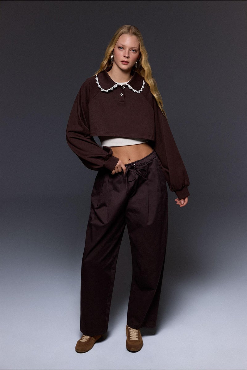 DeFacto Brown Woman Printed Long Sleeve Sweatshirt Casual - Image 2